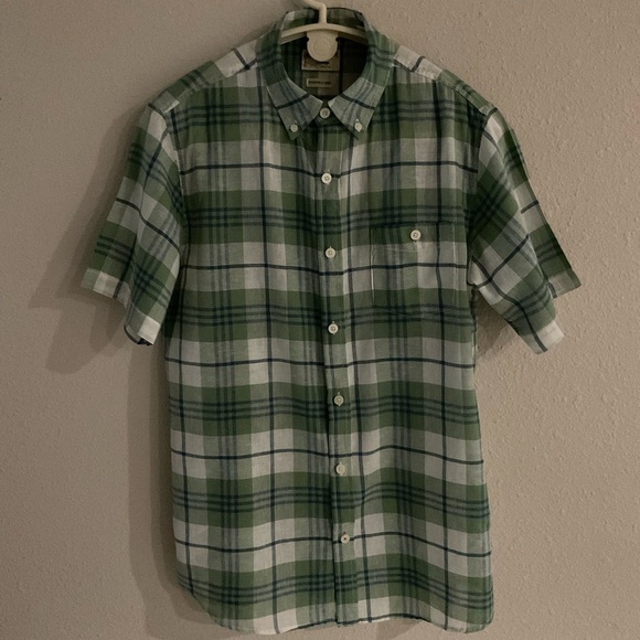 Weatherproof “Vintage” Shirt Short Sleeve Washable Linen Green Plaid Men’s Med - Picture 1 of 9